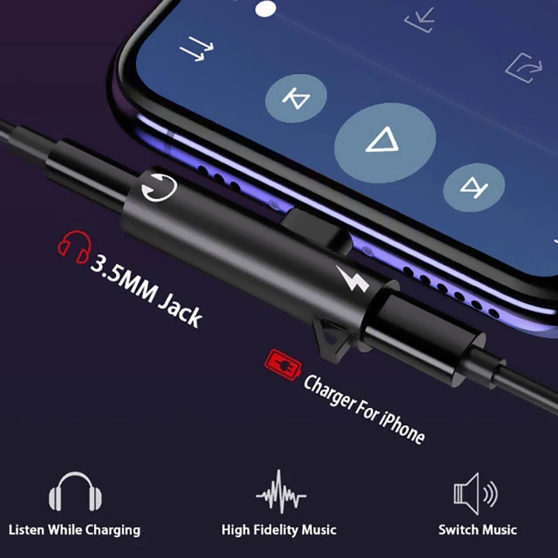 2 In1 Adapter Splitter For iPh - Wired Earphone Lightning 评论和价格