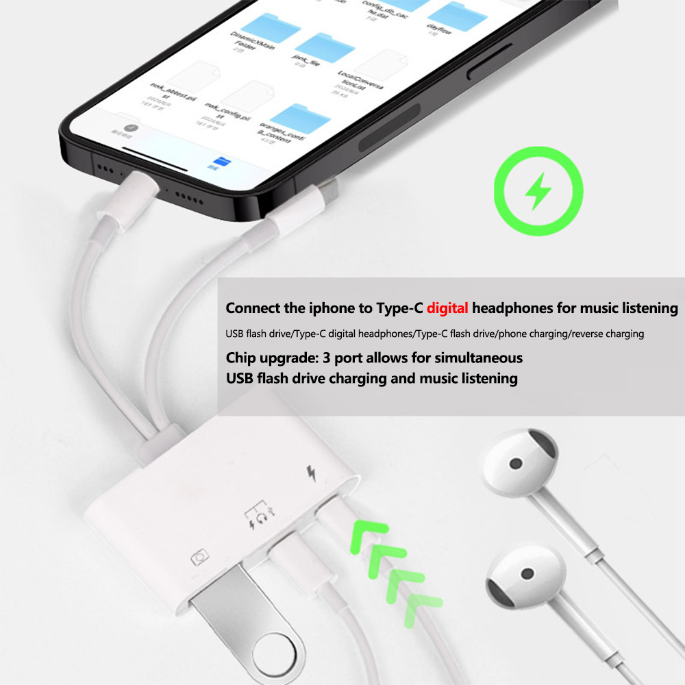 2 in 1 Lightning Type C to USB - Wired Earphone Lightning 评论和价格